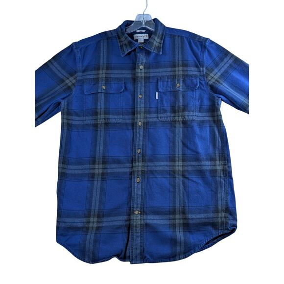 Carhartt Blue Plaid Flannel Mens Medium Regular Long Sleeve Button Up Shirt - Picture 3 of 9